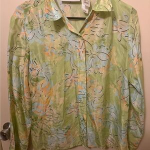 Light Green Floral Button-Up Blouse